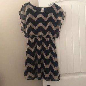 Chevron Print Black & Tan Dress